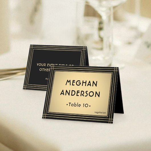 Printable Escort Card - Classic Black and Gold Kaart