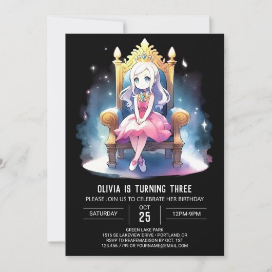 Printable Fantasy Prinses Verjaardag Kaart (Voorkant)