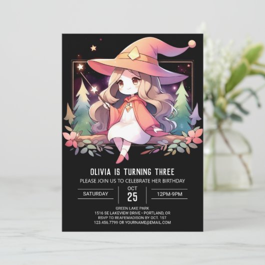 Printable Fantasy Wizard Verjaardag Kaart (Staand voorkant)