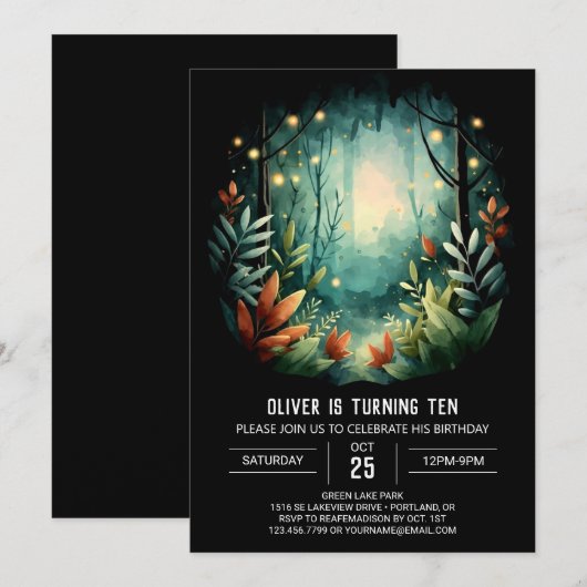 Printable Fireflies Pastel Woodland Verjaardag Kaart (Voorkant / Achterkant)