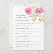 Printable Floral Bridal Shower Questions Game Kaart (Voorkant)