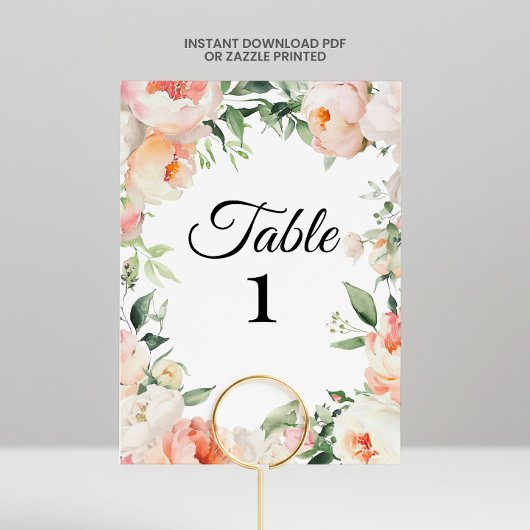 Printable Floral Bridal Shower Table Numbers Kaart