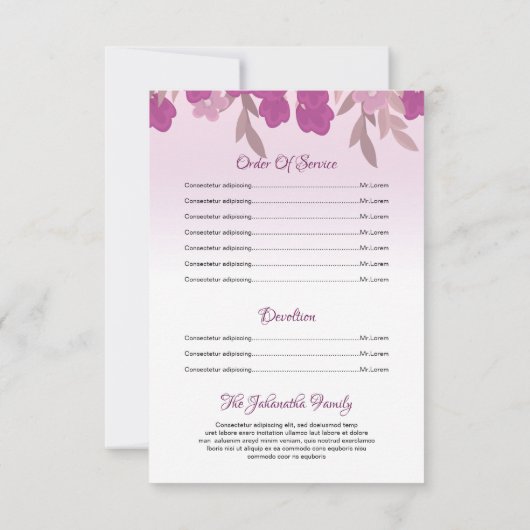 Printable Floral Funeral Program Kaart (Achterkant)