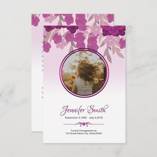 Printable Floral Funeral Program Kaart (Voorkant / Achterkant)