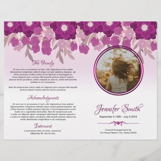 Printable Floral Funeral Program Sjabloon (Voorkant)