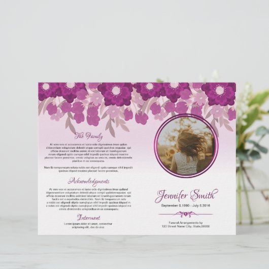 Printable Floral Funeral Program Sjabloon (Staand voorkant)