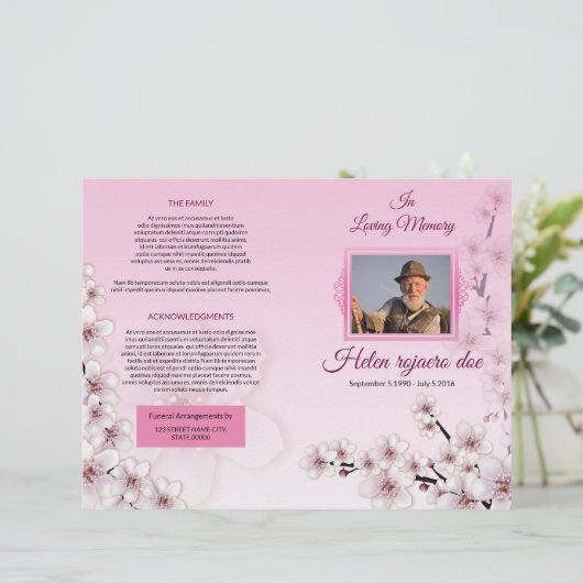 Printable Floral Funeral Program Sjabloon (Staand voorkant)