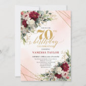 Printable floral gold 70th birthday invite design kaart (Voorkant)