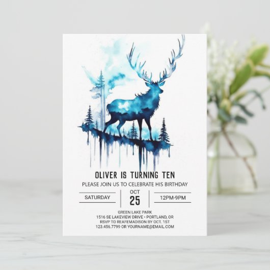 Printable Forest Stag Verjaardag Kaart (Staand voorkant)