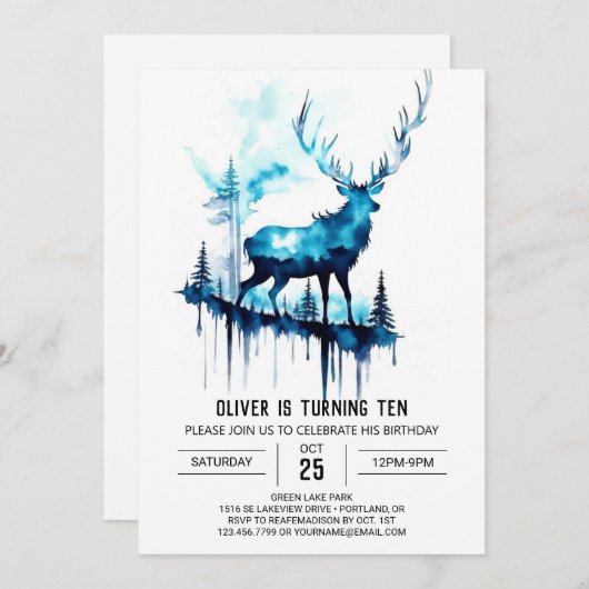 Printable Forest Stag Verjaardag Kaart (Voorkant / Achterkant)