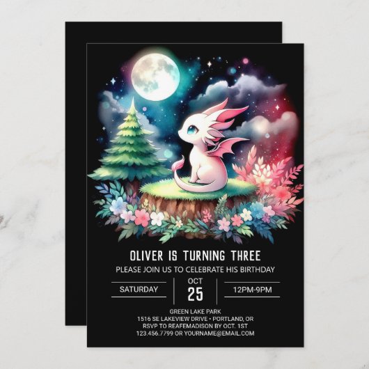 Printable Fun Dragon Verjaardag Kaart (Voorkant / Achterkant)