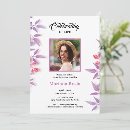 Printable Funeral Announcement Kaart (Staand voorkant)