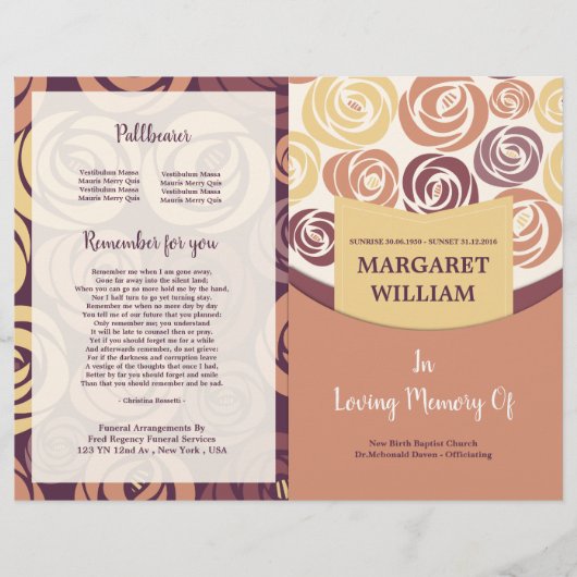 Printable Funeral Program Brochure Sjabloon (Voorkant)