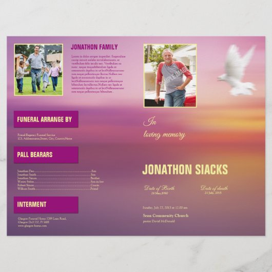 Printable Funeral Program Brochure Sjabloon (Voorkant)
