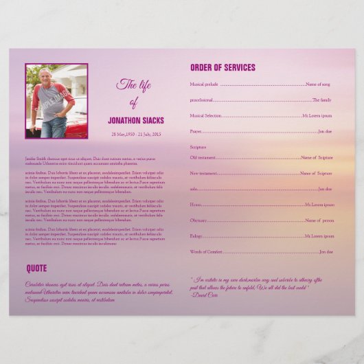 Printable Funeral Program Brochure Sjabloon (Achterkant)