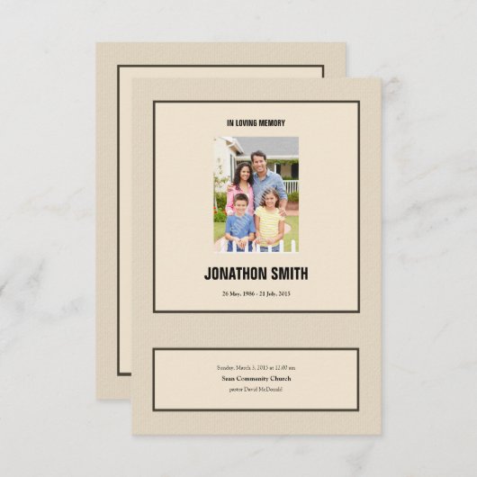 Printable Funeral Program Sjabloon Kaart (Voorkant / Achterkant)