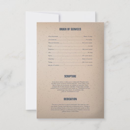 Printable Funeral Program Sjabloon Kaart (Achterkant)