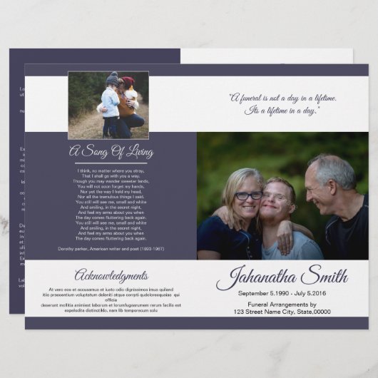 Printable Funeral Program Template (Voorkant / Achterkant)