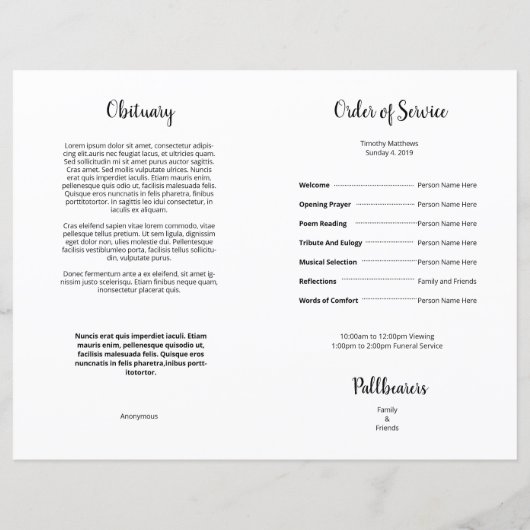 Printable Funeral Program Template (Achterkant)