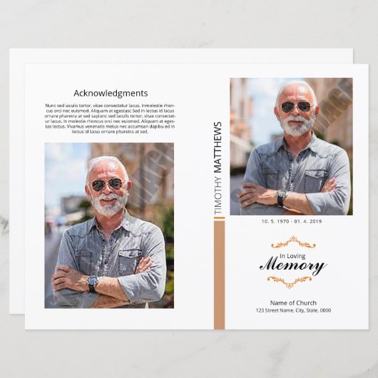 Printable Funeral Program Template (Voorkant / Achterkant)