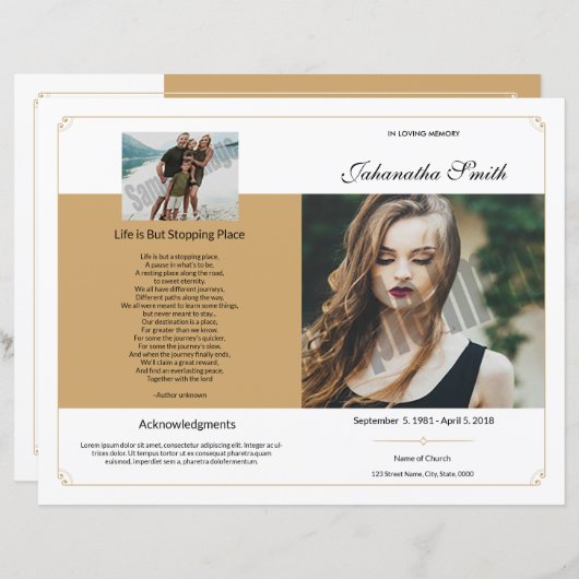 Printable Funeral Program Template (Voorkant / Achterkant)