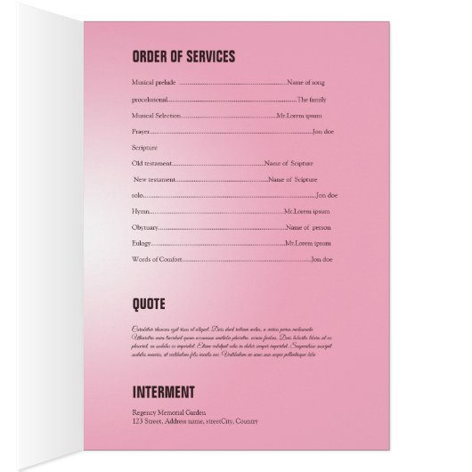 Printable Funeral Sjabloon Brochure (Binnen (Rechts))