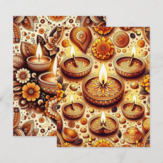 Printable Goud & Brons Diwali Scrapbook Papier Kaart (Voorkant / Achterkant)