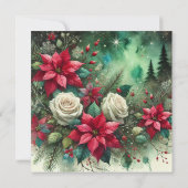 Printable grillige winter poinsettia evergreen kaart (Achterkant)