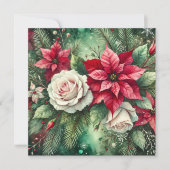 Printable grillige winter poinsettia evergreen kaart (Voorkant)