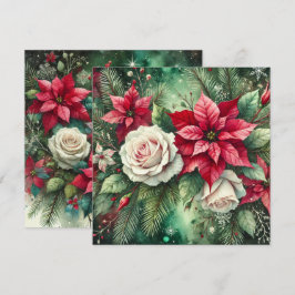 Printable grillige winter poinsettia evergreen kaart