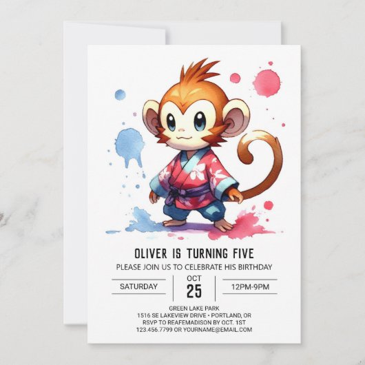 Printable Happy Monkey Verjaardag Kaart (Voorkant)