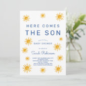 Printable Here Comes The Son Baby Shower Kaart (Staand voorkant)