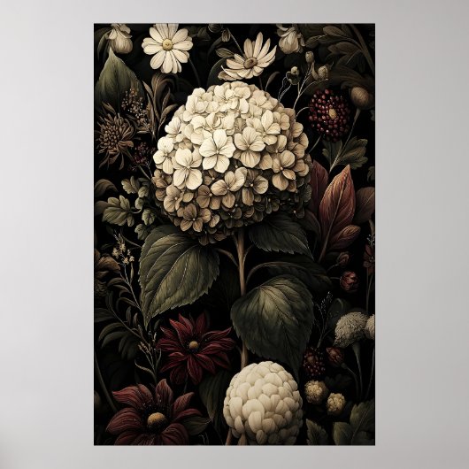 Printable Hydrangea Wall Art, Antique Dark Poster (Voorkant)