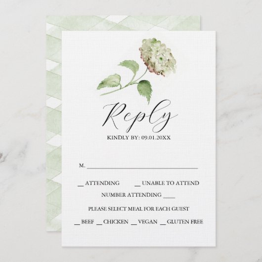 Printable Hydrangea Wedding RSVP Cards Kaart (Voorkant / Achterkant)