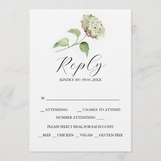 Printable Hydrangea Wedding RSVP Cards Kaart (Voorkant)