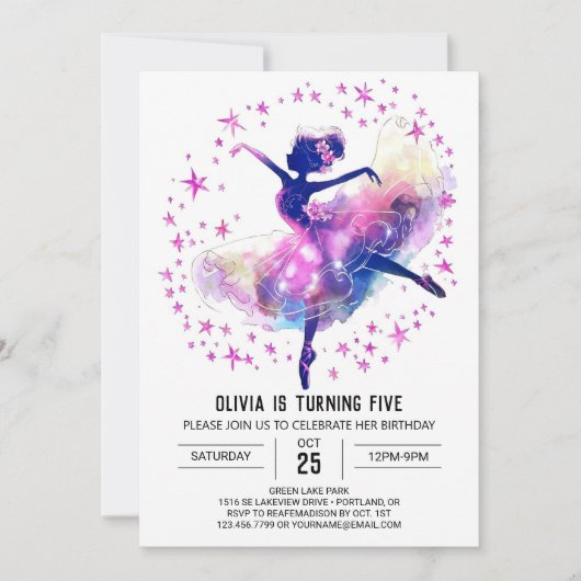 Printable Kinderen Ballerina Verjaardag Kaart (Voorkant)
