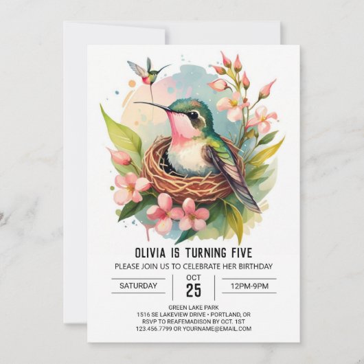 Printable Kinderen Vogel Verjaardag Kaart (Voorkant)