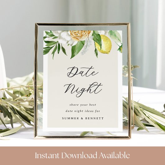 Printable Lemon Vrijgezellenfeest Datum Night Sign Poster