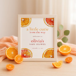 Printable Little Cutie Orange Welcome Baby Shower  Poster