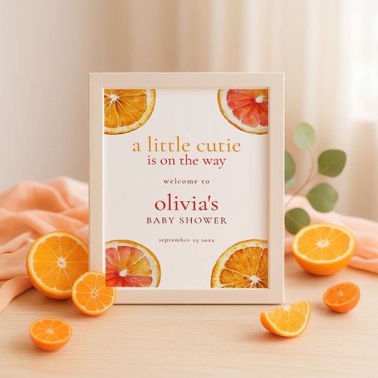 Printable Little Cutie Orange Welcome Baby Shower Poster