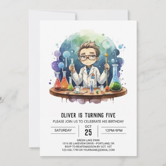 Printable Mad Scientist Magic Verjaardag Kaart (Voorkant)