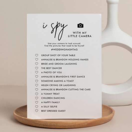 Printable Minimalist I Spy Weduwfoto Hunt Game Programmakaart