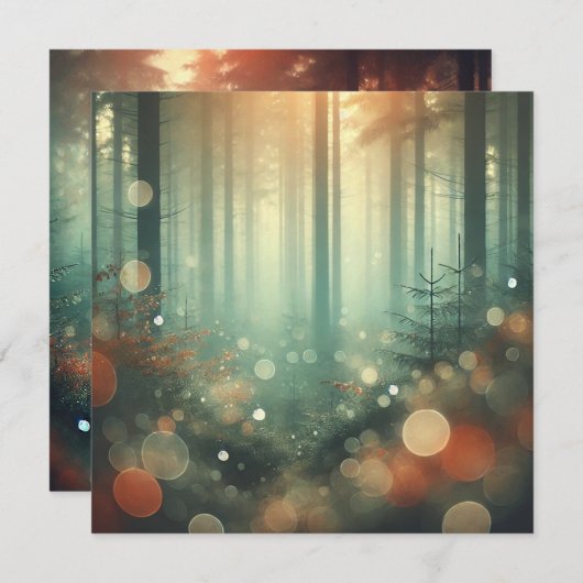 Printable Misty Autumnal Forest Bokeh Scrapbook Kaart (Voorkant / Achterkant)