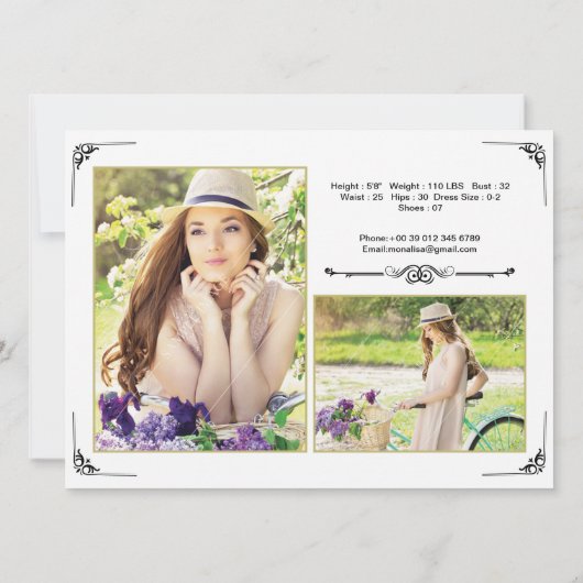 Printable Model Comp Card Kaart (Achterkant)