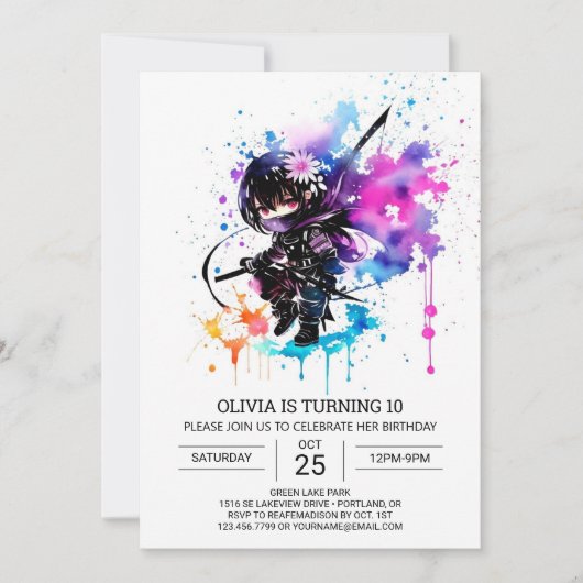 Printable Modern Ninja Meisje Verjaardag Kaart (Voorkant)