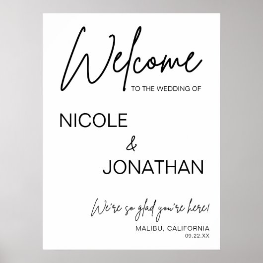 Printable Modern Wedding Welcome Sign Poster (Voorkant)