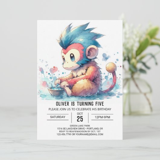 Printable Monkey Birthday Kaart (Staand voorkant)