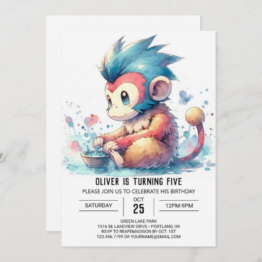 Printable Monkey Birthday Kaart (Voorkant / Achterkant)