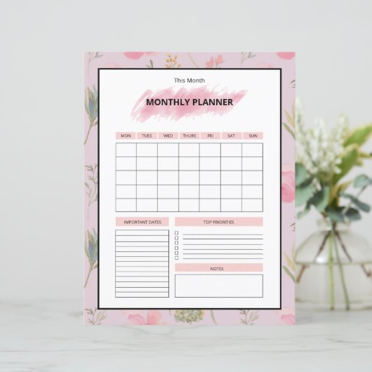 Printable Monthly Planner Template (Staand voorkant)