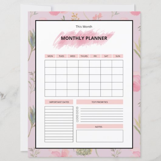 Printable Monthly Planner Template (Voorkant)